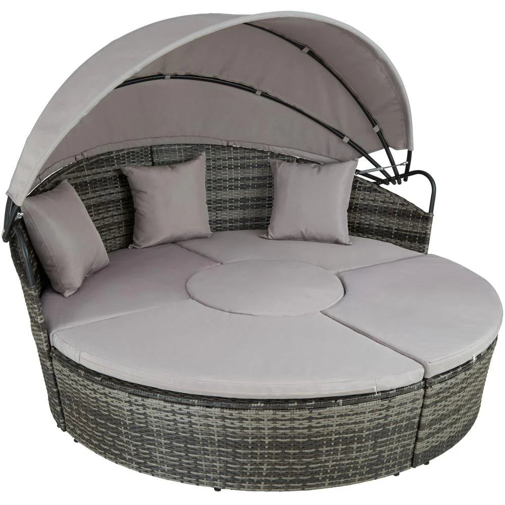 Bain de soleil transat meuble jardin rond modulable gris 2208062 -