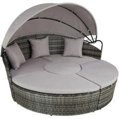 Bain de soleil transat meuble jardin rond modulable gris 2208062 -
