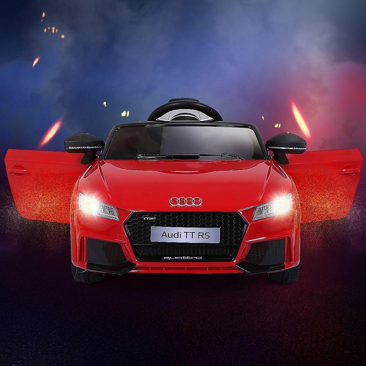 Voiture TTRS Electrique pour Enfants 12V Max. 5 Km/h Double Porte avec Tlcommande 2.4G Blanc/Rouge -