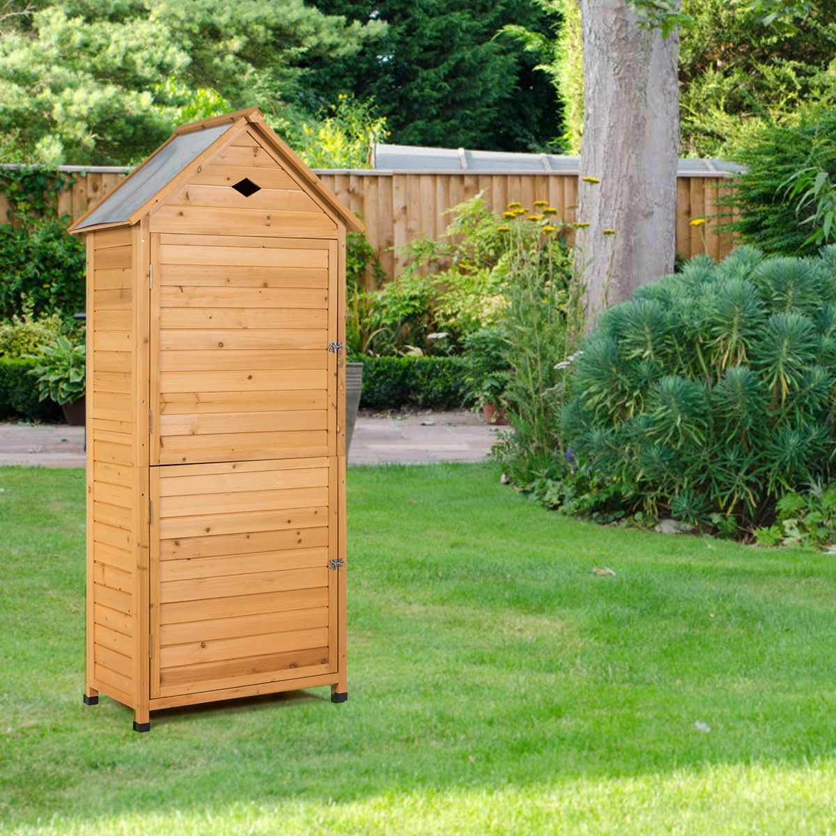 Abri de Jardin Extérieur à 5 Etagères Cabane Verrouillable en Bois de Sapin Toit en Tôle Galvanisée -