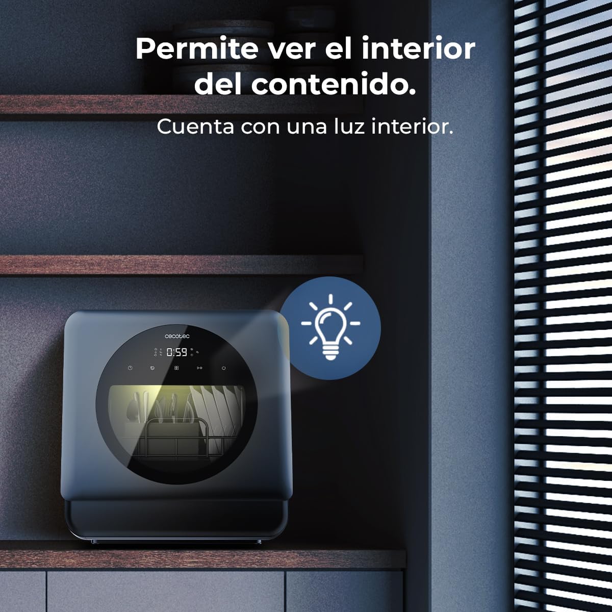 Cecotec Lave-vaisselle Compact Libre Installation sur Table Bolero Aguazero 1150 Dark. 3 Couverts, Basse Consommation, 6 Programmes, Touch Control Panel, Fonctions Long Storage et Delay Start