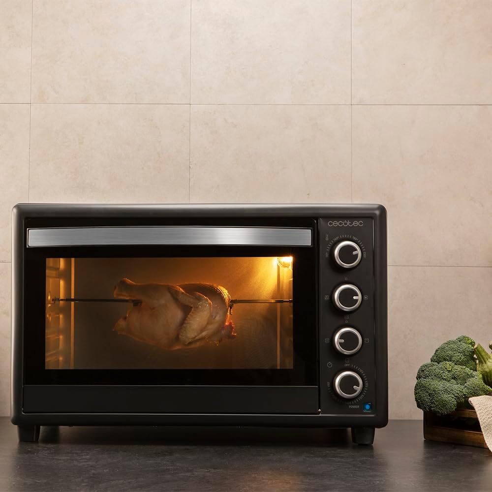 Cecotec Four Convection de Table de 60 Litres Bake&Toast 6090 Black Gyro, 2200 W, Lumière Intérieure, 12 Fonctions, Température Jusqu’à 230º, Porte à Double Verre, Inclut Tournebroche
