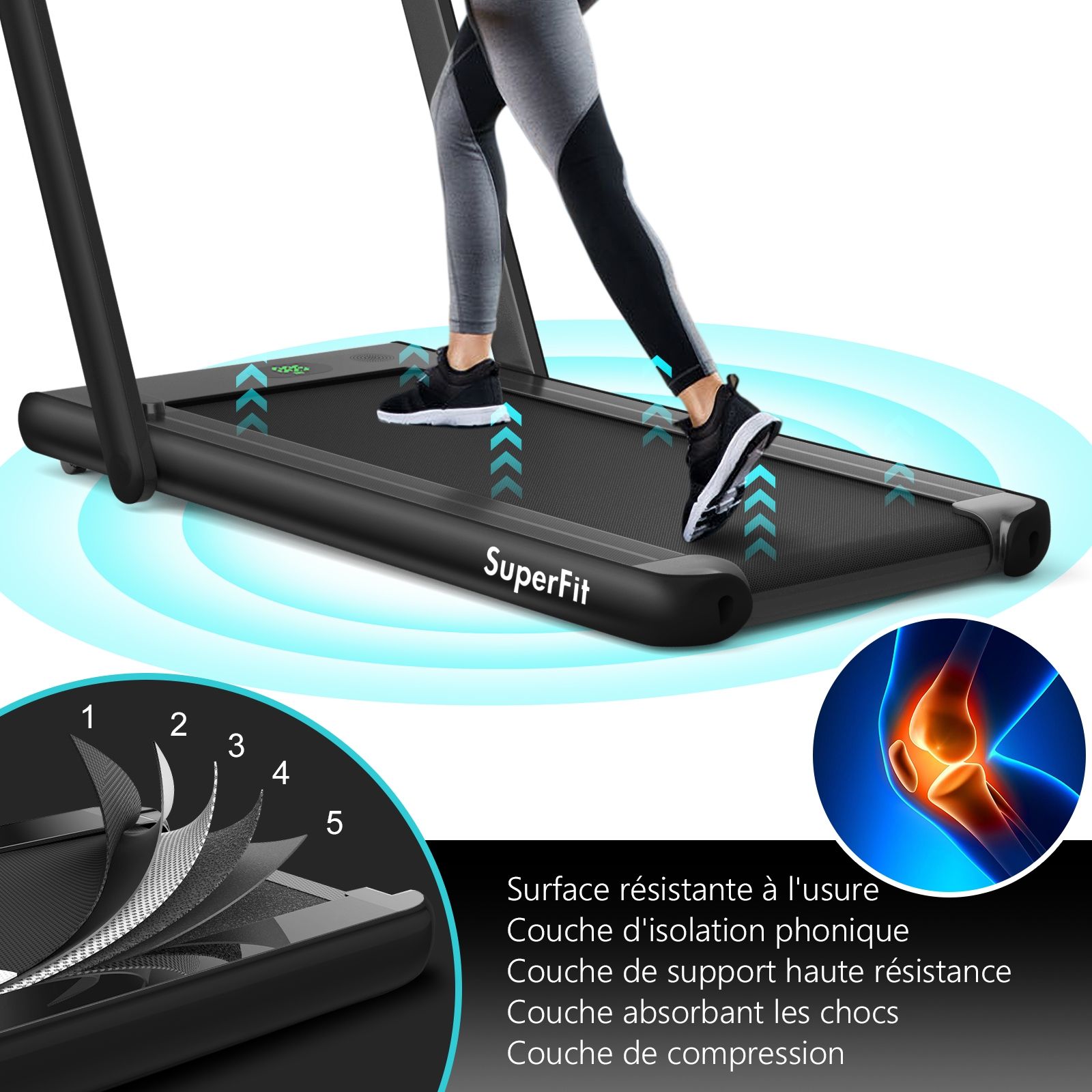 2 en 1 Tapis de Course Electrique Pliable 1  12 Km/H avec Haut-parleur Bluetooth Tlcommande Moteur 0,75HP Vert/Blanc/Noir/Rouge/Or/Noir et Argent/Bleu -