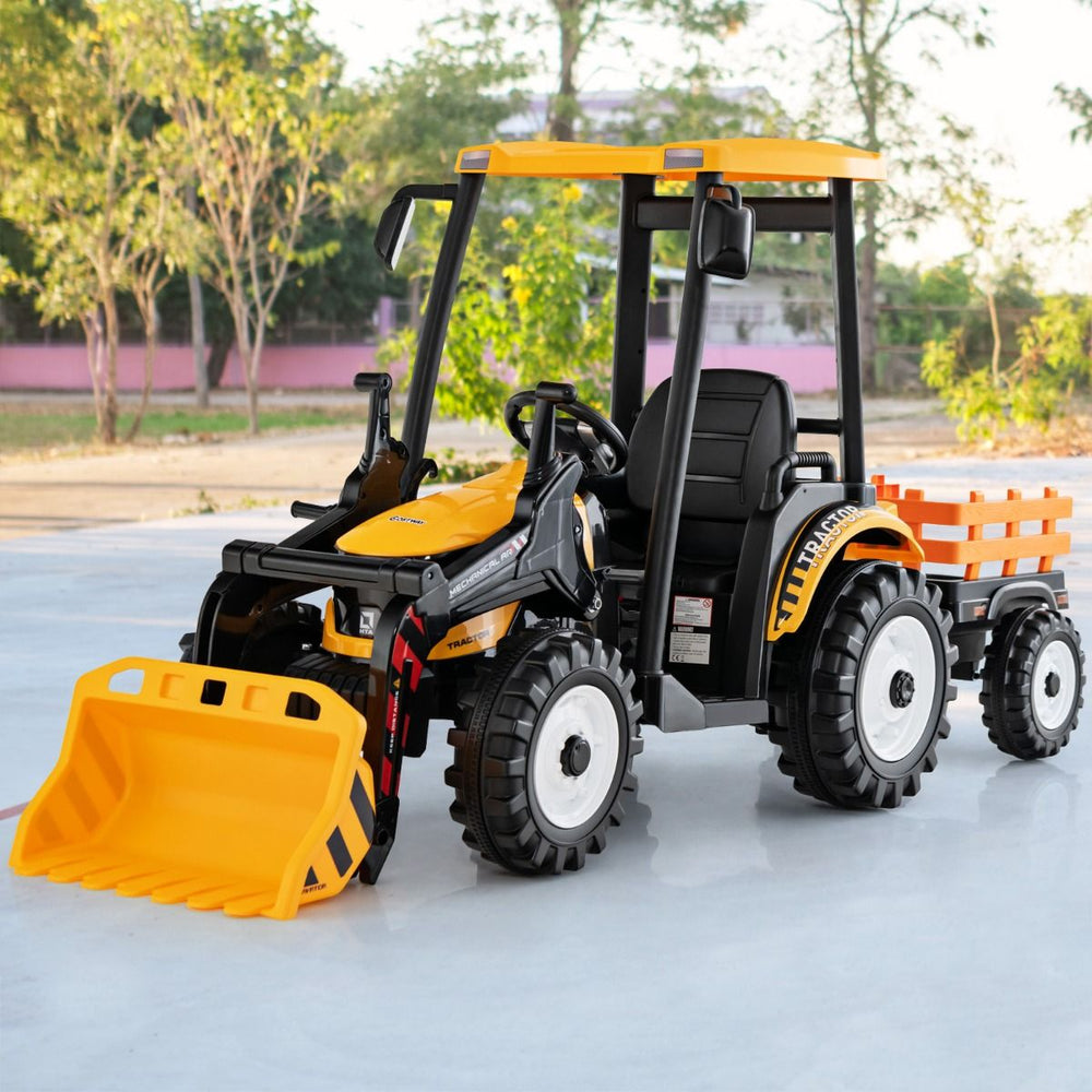 12V Tracteur lectrique Enfants avec Pelle&Remorque Amovible Vhicule lectrique  6 Roues avec Tlcommande & Musique 3-6 km/h pour 3-8 Ans Jaune/Vert -