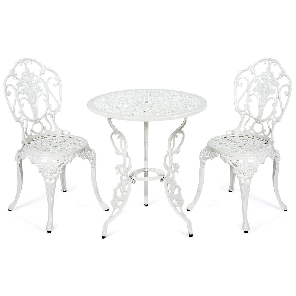 Ensemble Table et 2 Chaises pour Jardin en Aluminium en Forme de Rose Blanc Rsistant aux Intempries -