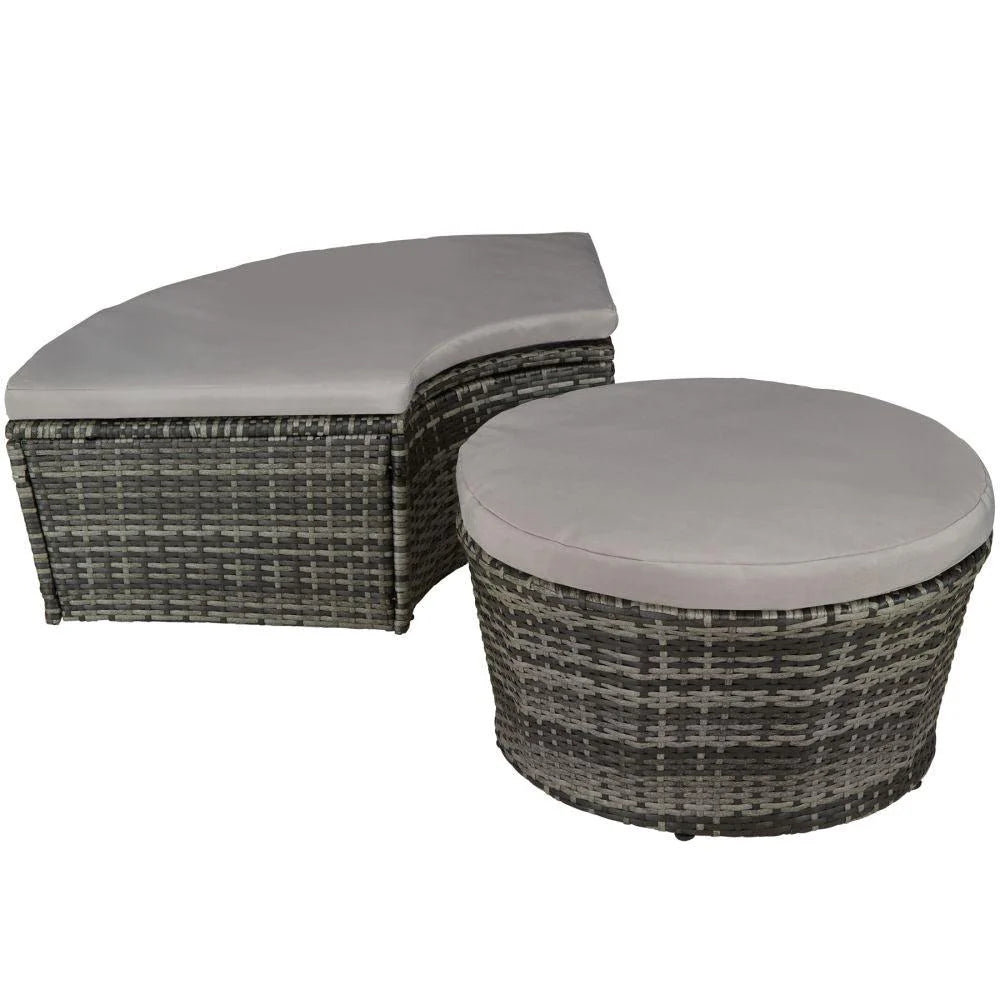 Bain de soleil transat meuble jardin rond modulable gris 2208062 -