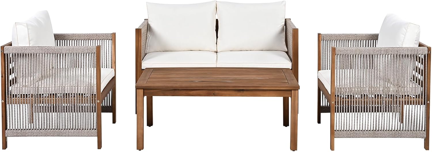 Salon de Jardin,Salon de Jardin 4 Personnes,avec canapé,Table Basse et Coussins,Housse en Tissu déhoussable et Lavable,Noir (Coussins d'assise Inclus)