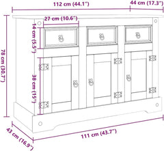 vidaXL Buffet Corona Marron 112x44x78 cm Bois Massif pin Mexicain, Meuble de Rangement, Meuble de Rangement de Cuisine, Meuble de Rangement de Salon