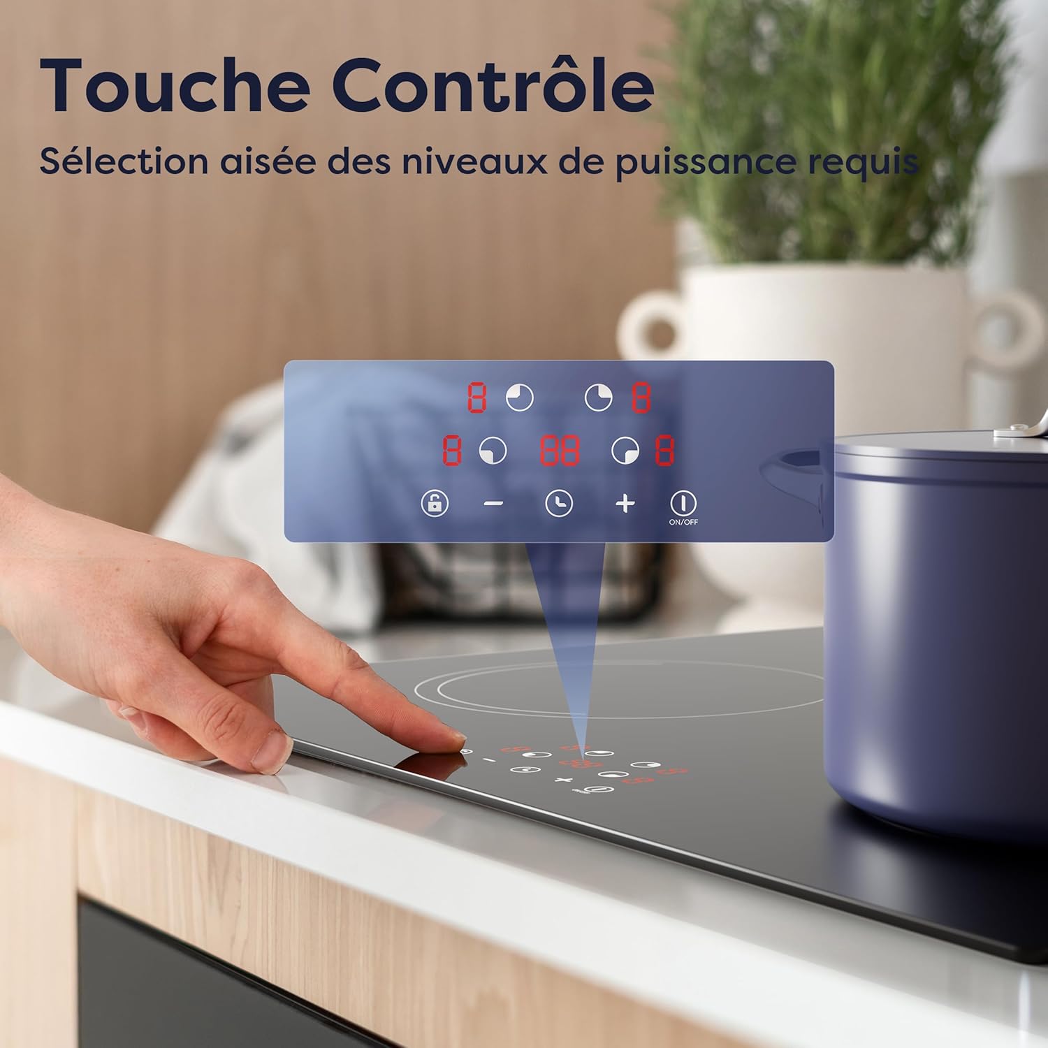 Ciarra Plaque de Cuisson à Induction - 4 Foyers - 6000W - Table de Cuisson Encastrable - Commande Tactile - 9 Niveaux - CABBIH4-E