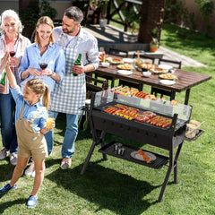 Barbecue  Charbon de Bois Gril au Charbon de Bois en Acier Inoxydable avec Pare-vent Supports d'Assaisonnement tagre de Rangement Marron -