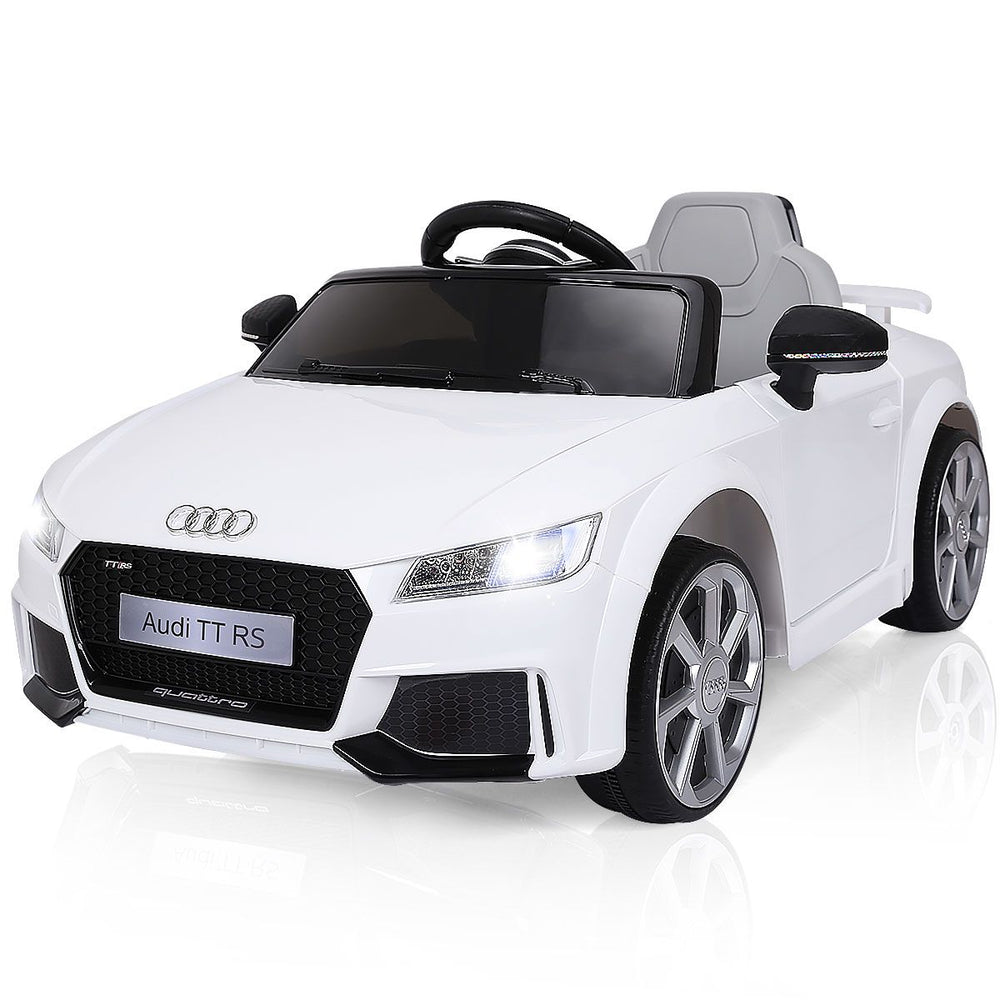 Voiture TTRS Electrique pour Enfants 12V Max. 5 Km/h Double Porte avec Tlcommande 2.4G Blanc/Rouge -