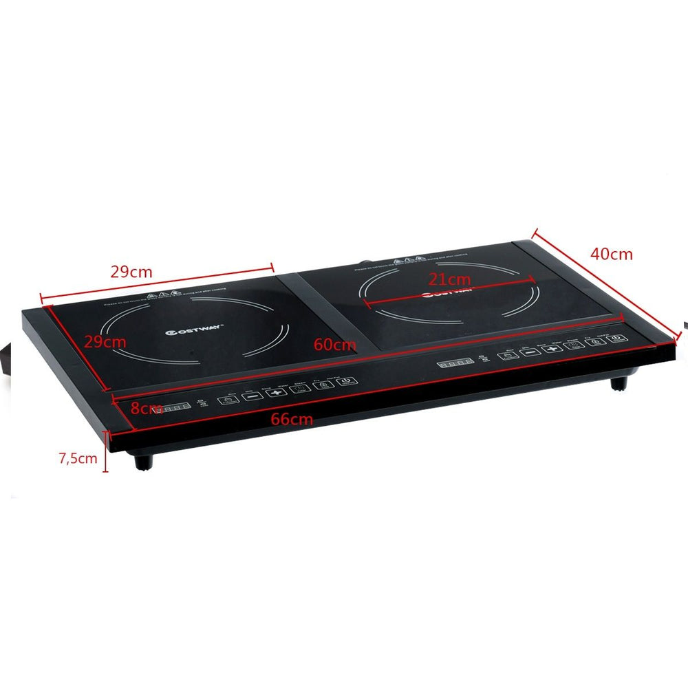 Double Plaque de Cuisson Electrique en Vitrocramique 1800W+1800W 2 Zones 8 Niveaux de Temprature/Puissance Variables Noir -