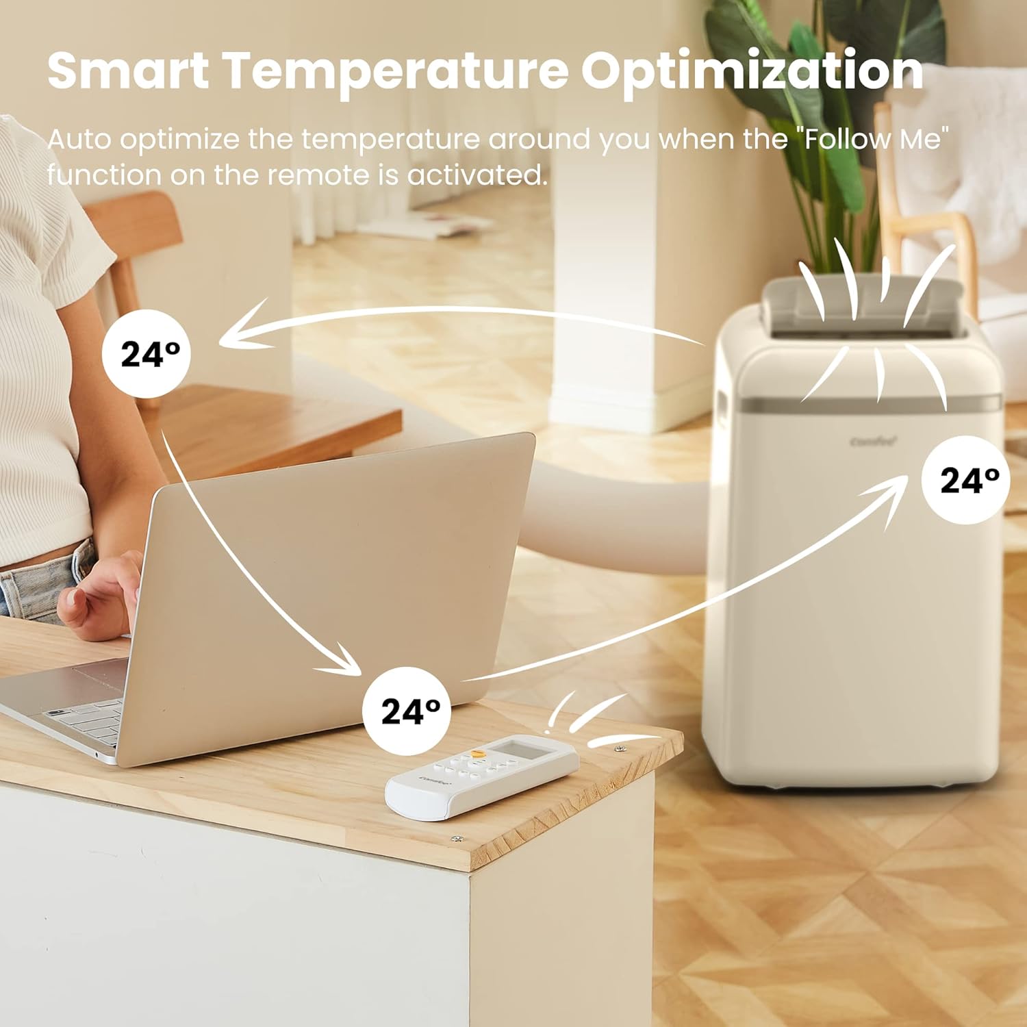 COMFEE' Climatiseur Mobile 12000 BTU/H 3,5 kW, 3 Modes, Fonction Follow Me, Télécommande, pour grandes pièces de 43㎡/117m³, Kit d'évacution inclus, Réfrigérant naturel, PAC 12000
