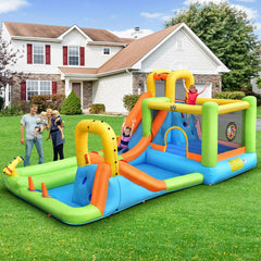 Château Gonflable 8 en 1 avec 2 Toboggans Parc Aquatique avec Maison de Saut Charge 135kg pour 3 Enfants de 3-10 Ans -