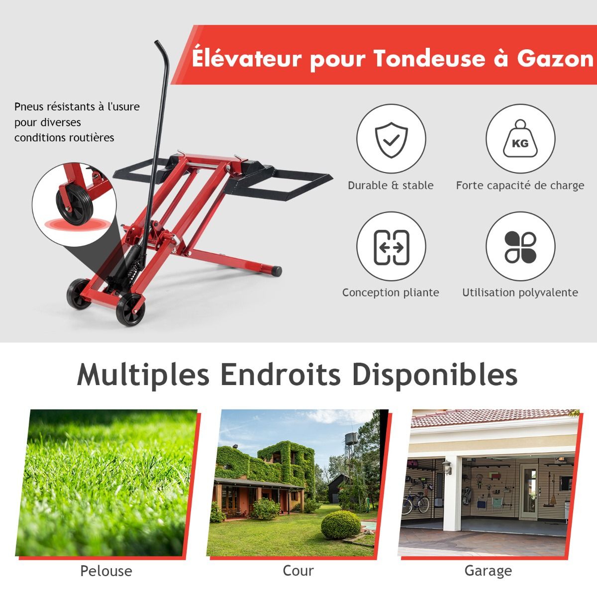 Cric de Levage pour Tondeuse  Gazon pour Tracteurs et Tondeuses  Gazon Autoportes  Rayon de Braquage Nul Capacit de 227 Kg -