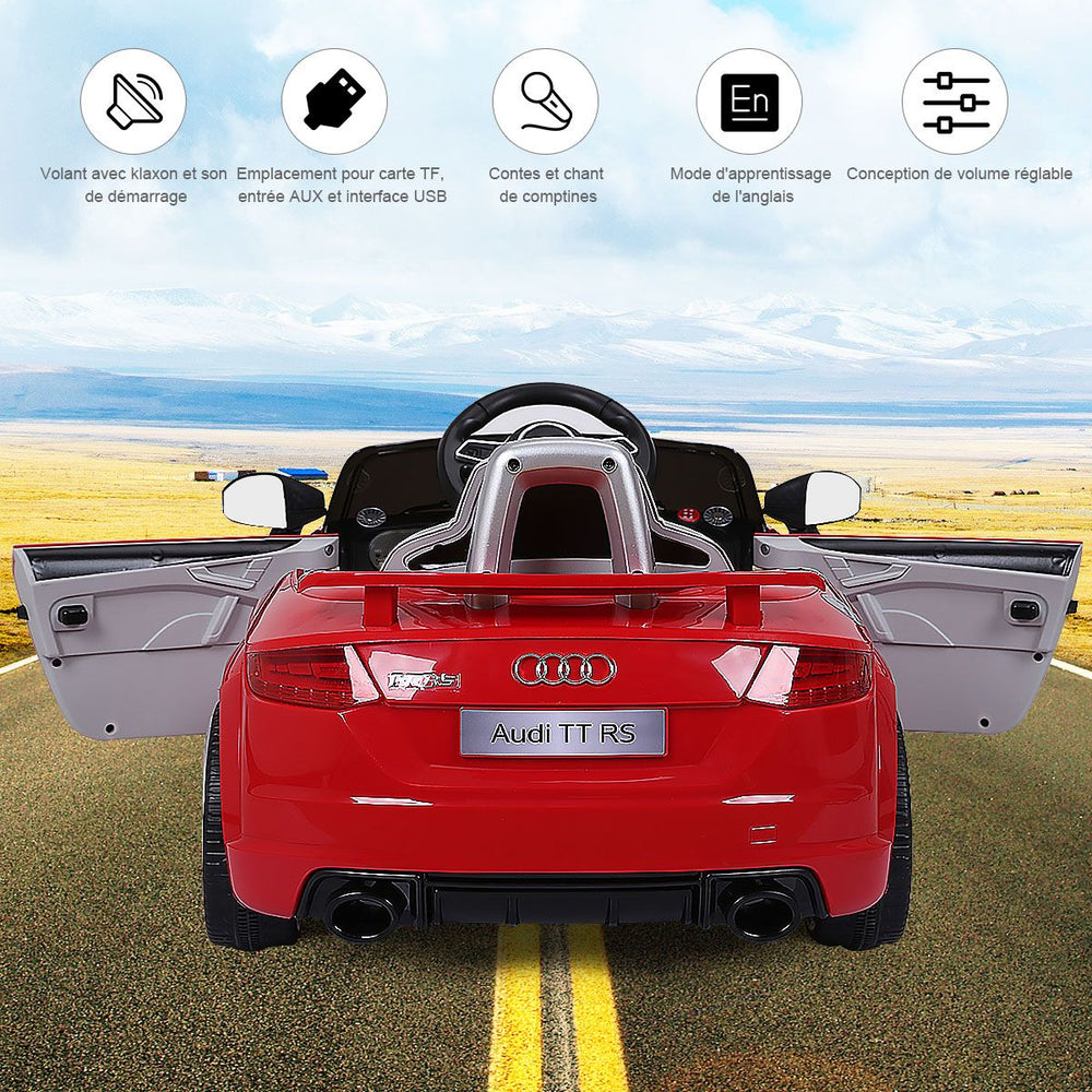 Voiture TTRS Electrique pour Enfants 12V Max. 5 Km/h Double Porte avec Tlcommande 2.4G Blanc/Rouge -