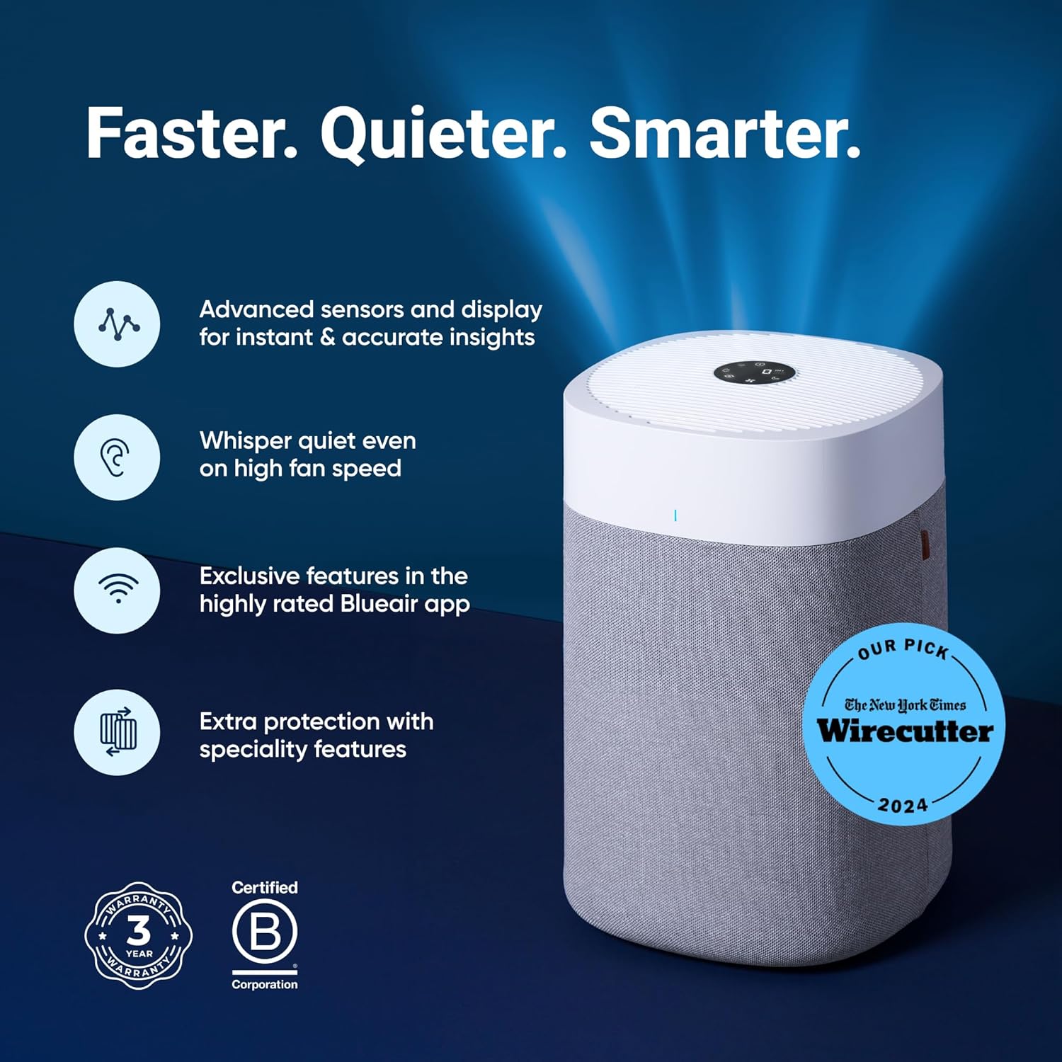 Blueair - Blue Pure 211i Max Purificateur d'air pour grandes pièces jusqu'à 141 m² – Intelligent, silencieux, technologie HEPASilent, élimine les allergènes, les poils d'animaux, la fumée