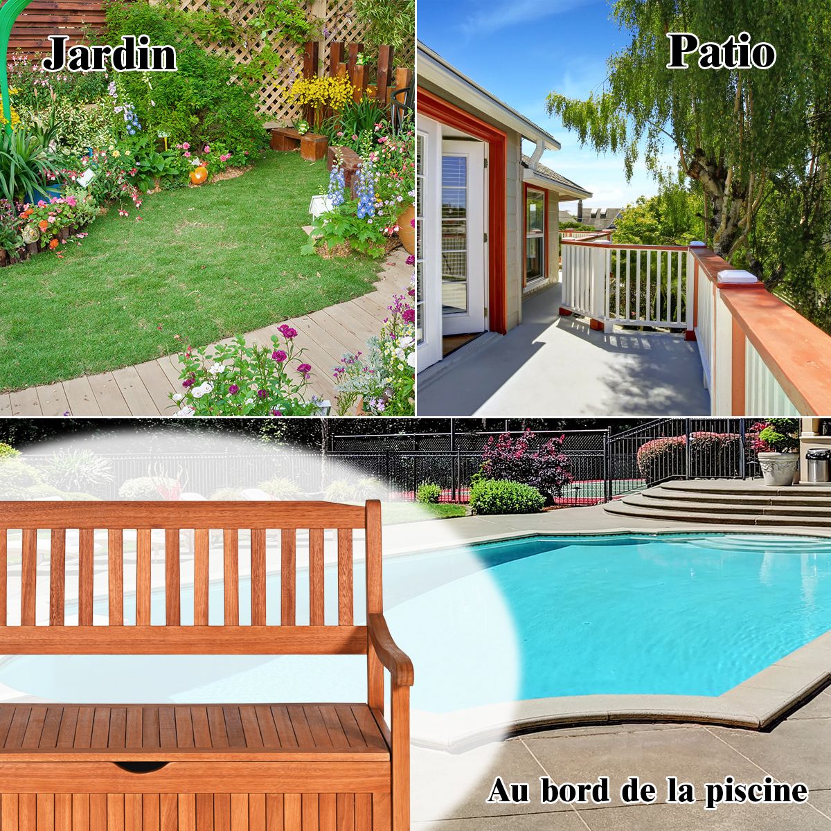 Banc de Jardin 2 Places 107 x 59 x 90 CM en Bois d'Acacia avec Compartiment de Rangement pour Jardin Terrasse Balcon -