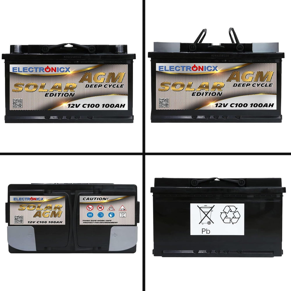 Batterie Solaire AGM 12V 100Ah Décharge Profonde sans Entretien pour Camping-Car, Voiture, Bateau, Jardin et Systèmes Solaires Autonomes Batterie Énergie Electronicx Solar Edition