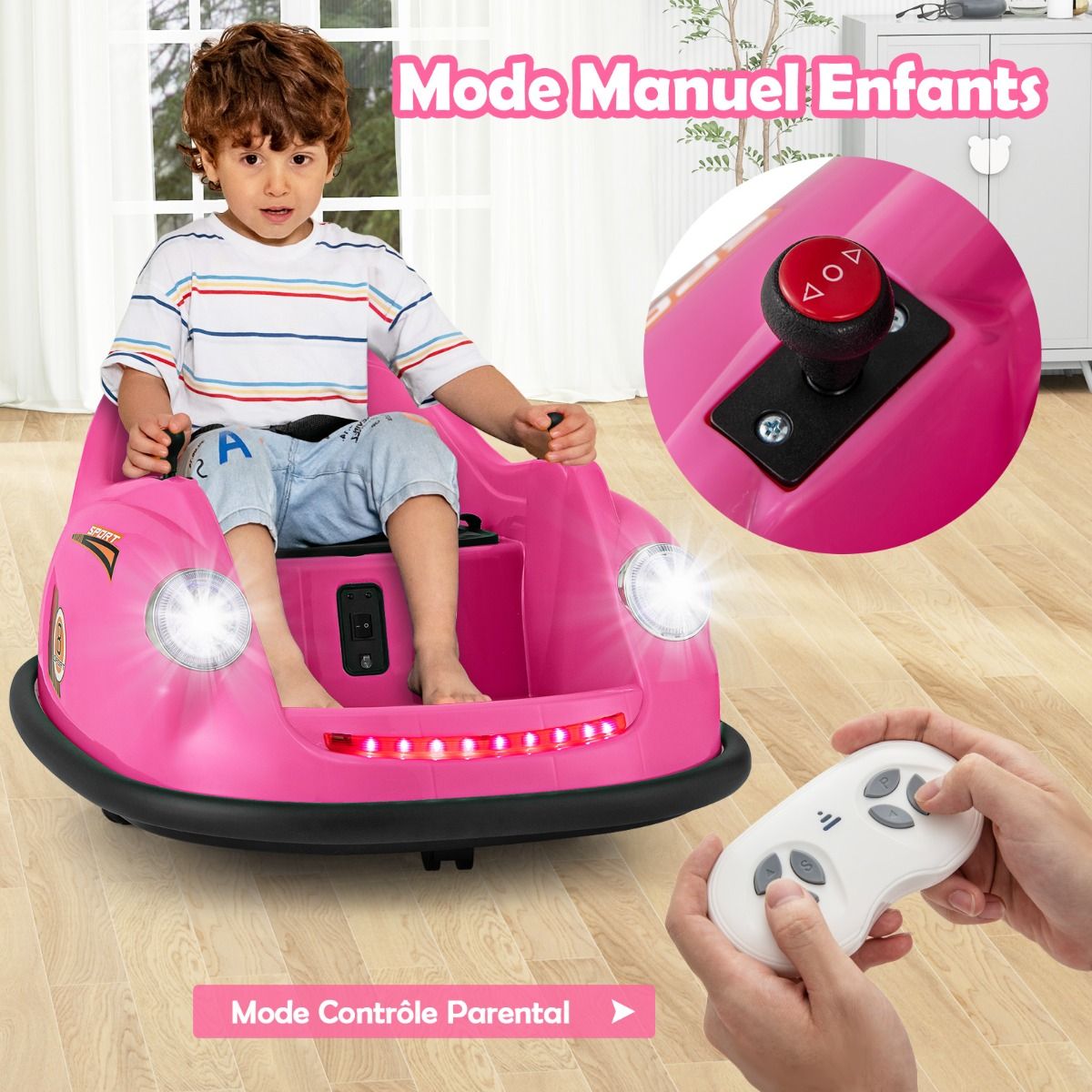 Auto-tamponneuse Electrique 12V pour Enfants Alimente par Batterie Tlcommande Lumires LED Musique pour les 2-5 Ans Rose/Rouge/Bleu -
