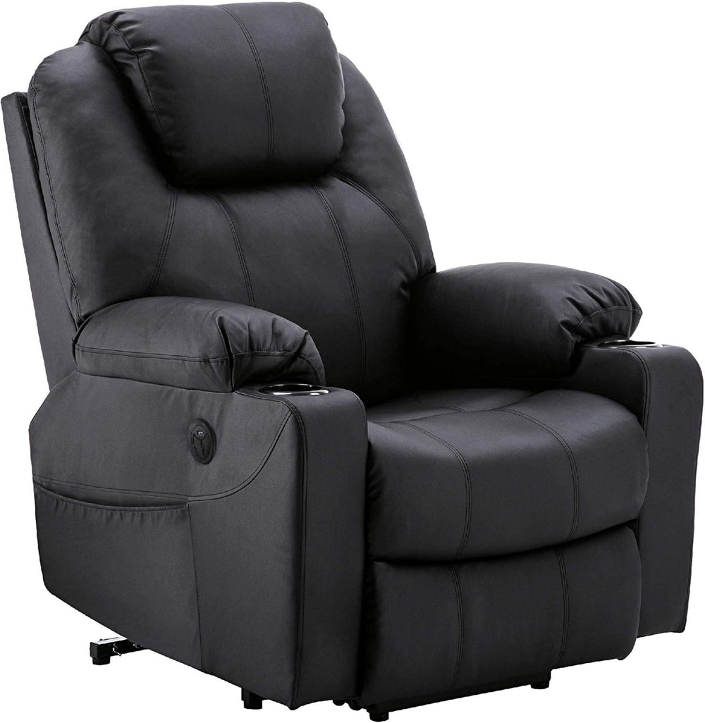 Aide à l'arrimage électrique MCombo, Fauteuil TV, Fauteuil Relaxant, Massage, Chauffage, Connexion USB réglable électriquement, Simili cuir, Noir