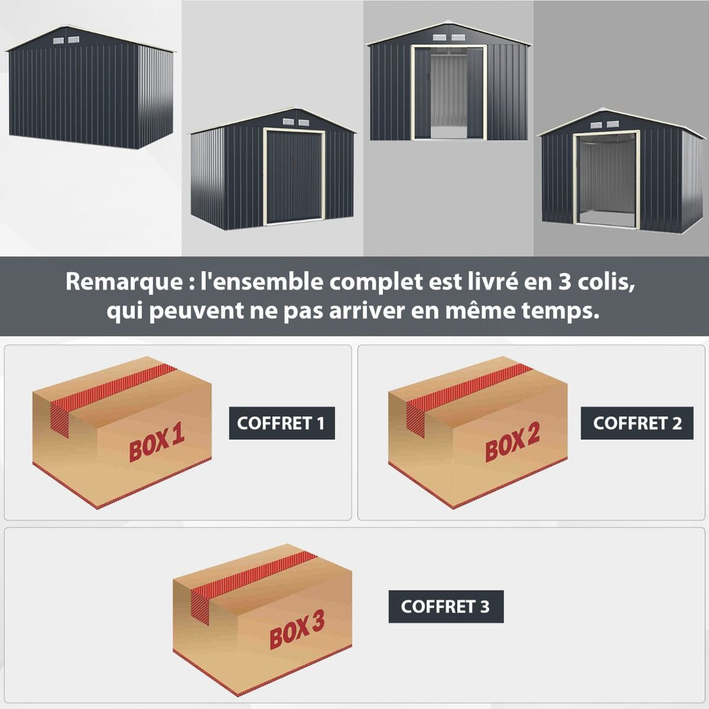 Abri de Jardin en Mtal 5,29 銕77 x 191 x 202 cm avec 2 Portes Coulissantes Verrouillables 4 Trous d橝ration Gris pour Vlo -