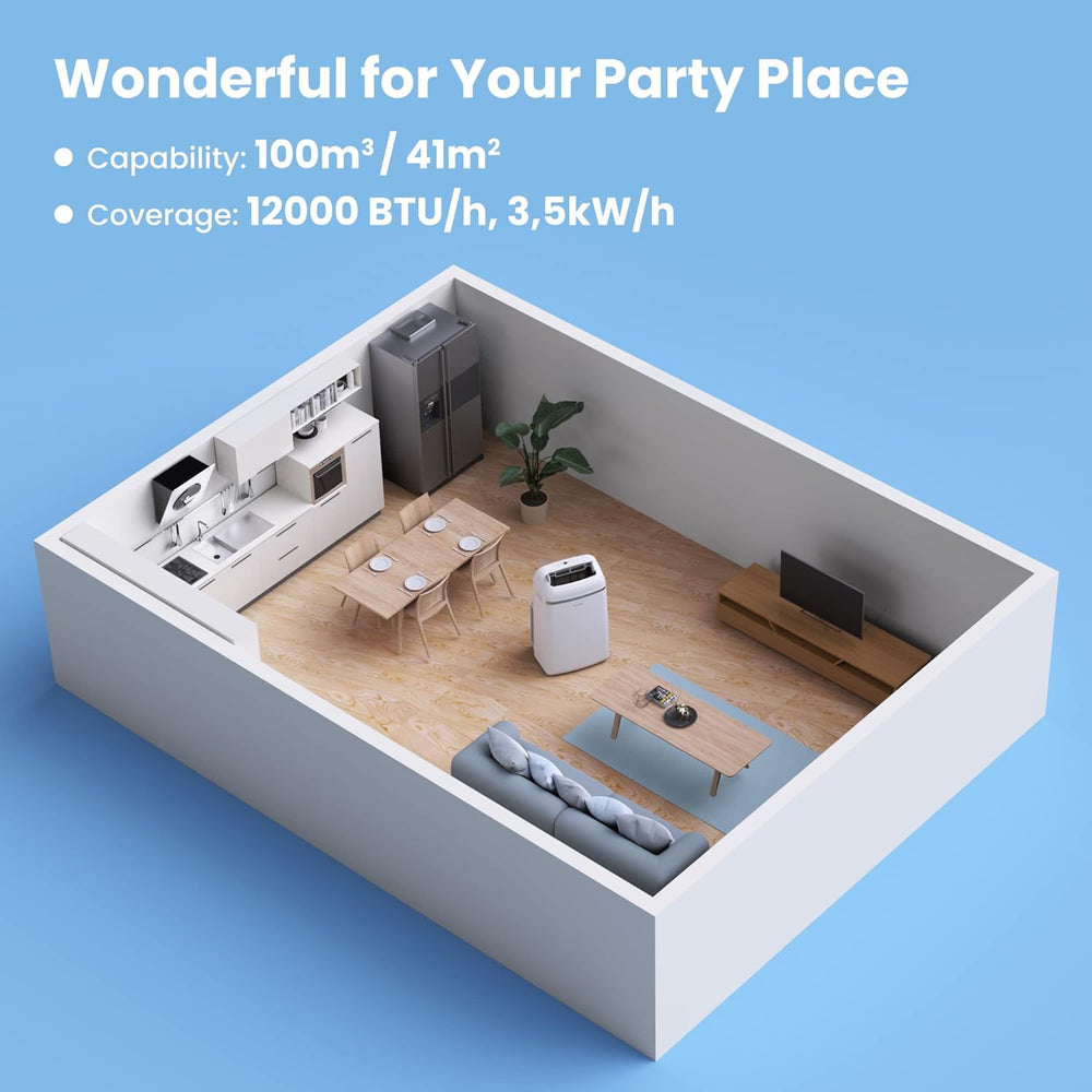 COMFEE' Climatiseur Mobile 12000 BTU/H 3,5 kW, 3 Modes, Fonction Follow Me, Télécommande, pour grandes pièces de 43㎡/117m³, Kit d'évacution inclus, Réfrigérant naturel, PAC 12000