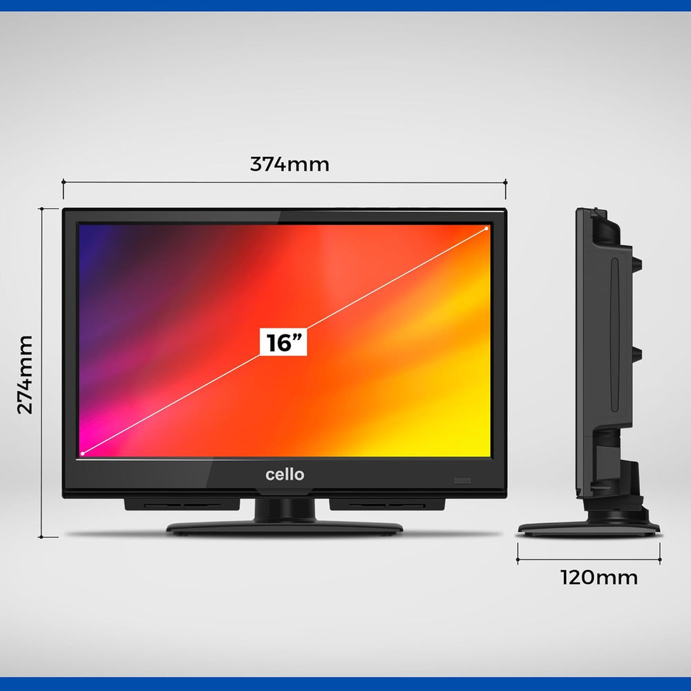 Cello C1624F 16" Full HD LED TV Integrierter -Player Triple Tuner DVB-T/T2-C-S/S2 HDMI USB 230V „Pitch Perfect Sound“ für EIN einzigartiges Klangerlebnis