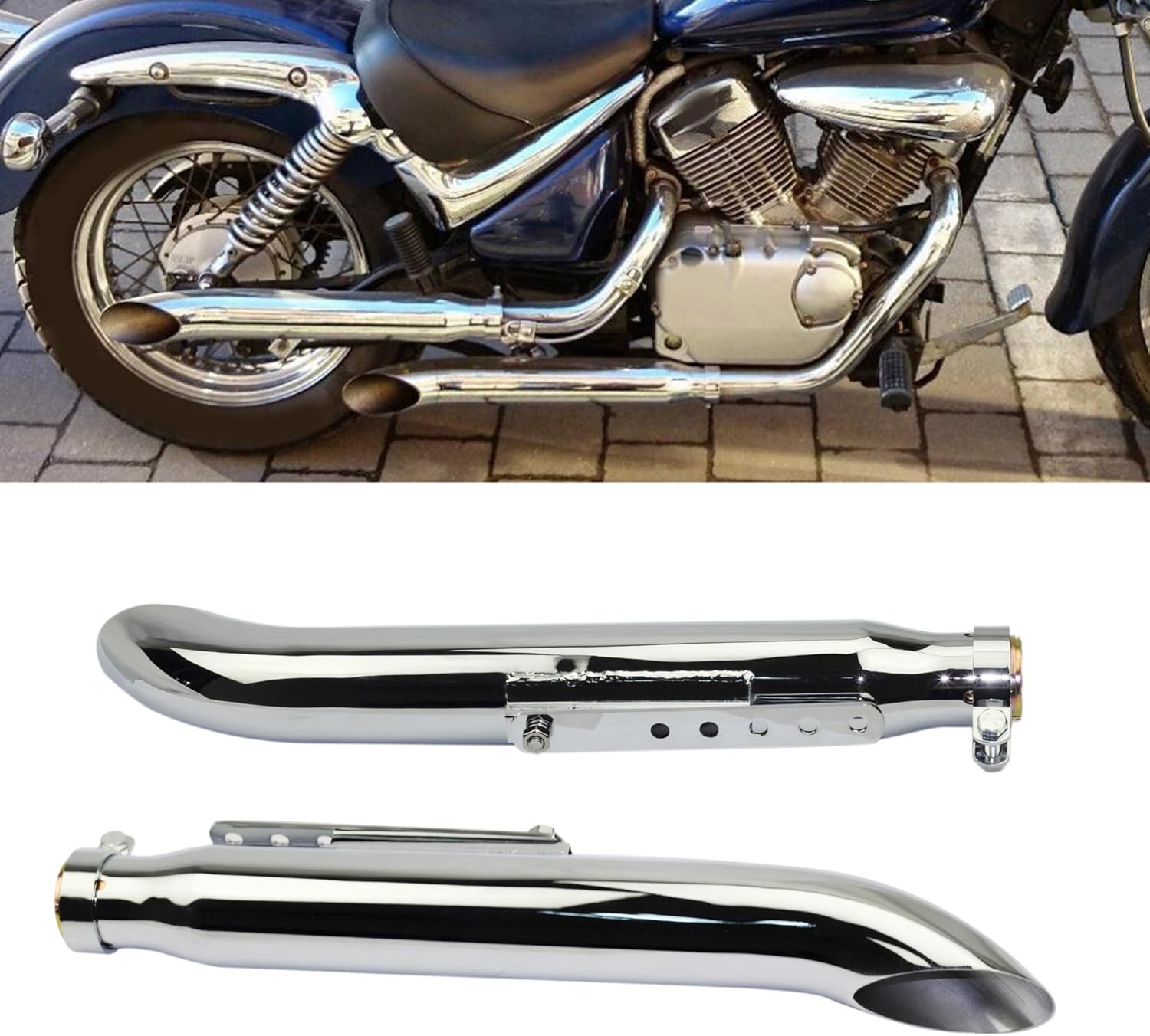 ZIAYI 1 Paire Tuyau De Silencieux D'échappement De Moto pour Harley pour Suzuki VL 125 800 1500 Intruder Bobber Chrome Conique Tourner Silencieux De Fer (Color : Chrome)