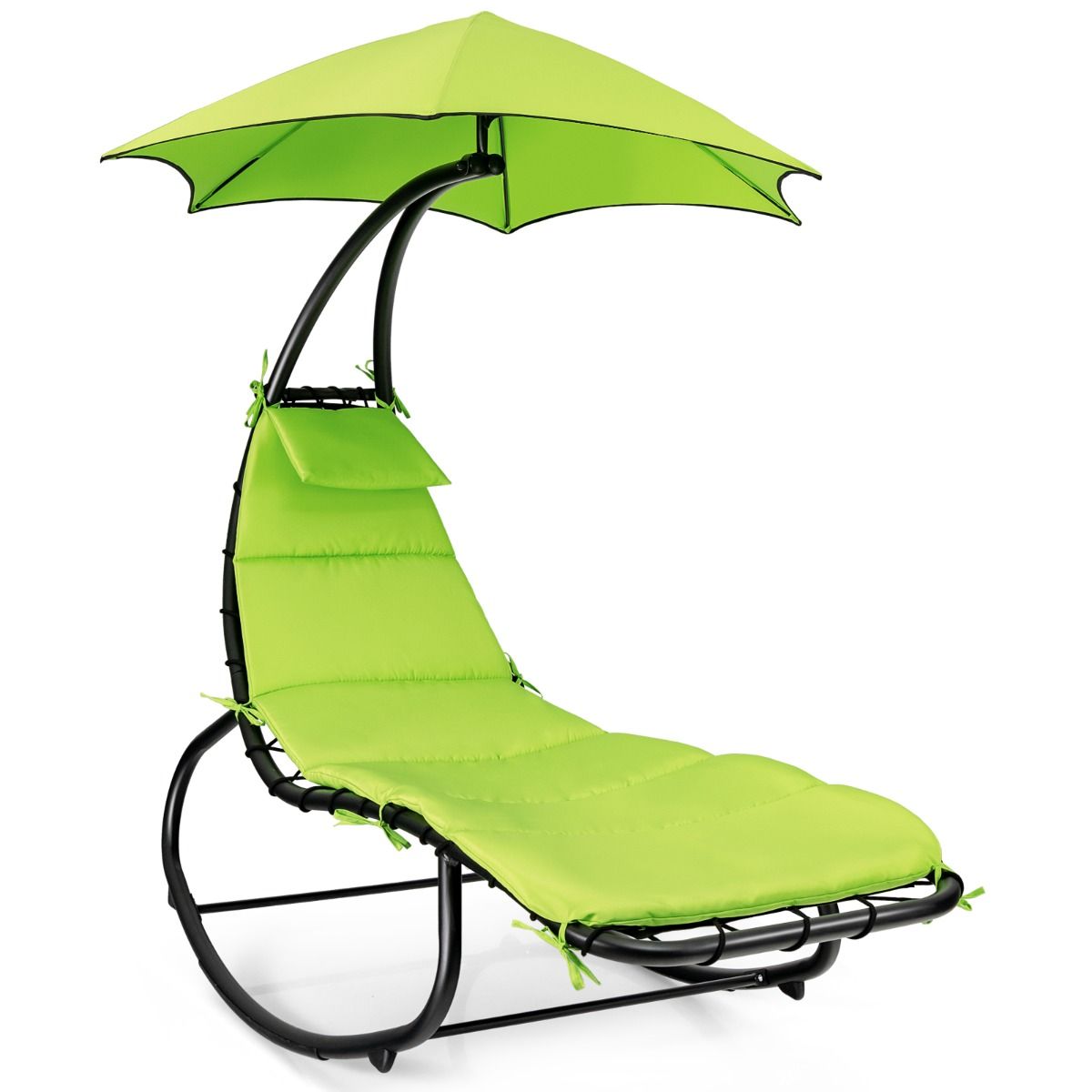 Bain de Soleil  Bascule Transat Suspendu avec Pare-Soleil & Coussin Hamac Charge 150KG 184 cm x 147 cm x 187 cm Vert -