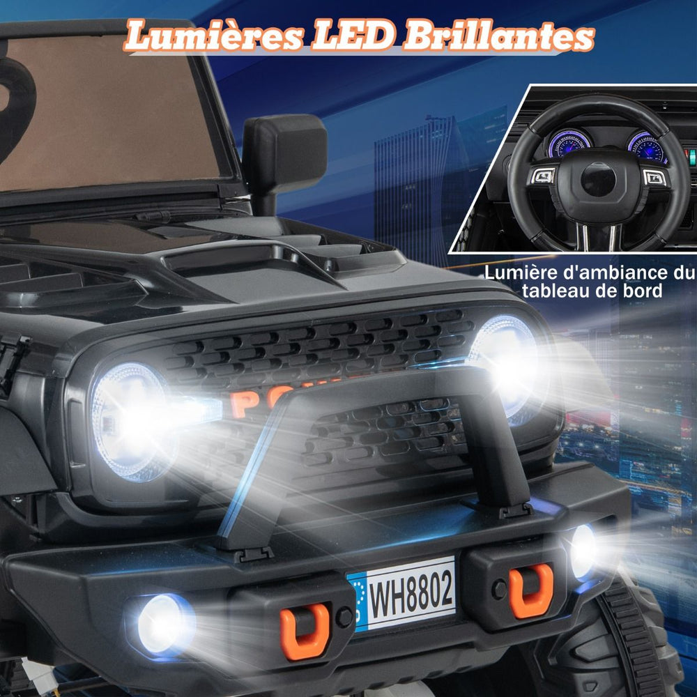 Voiture lectrique 24v pour Enfants 2 Places Tlcommande Musique Histoire Klaxon Usb Fonction de Dmarrage Lent Suspensions  Ressort Blanc/Noir/Rose/Violet -