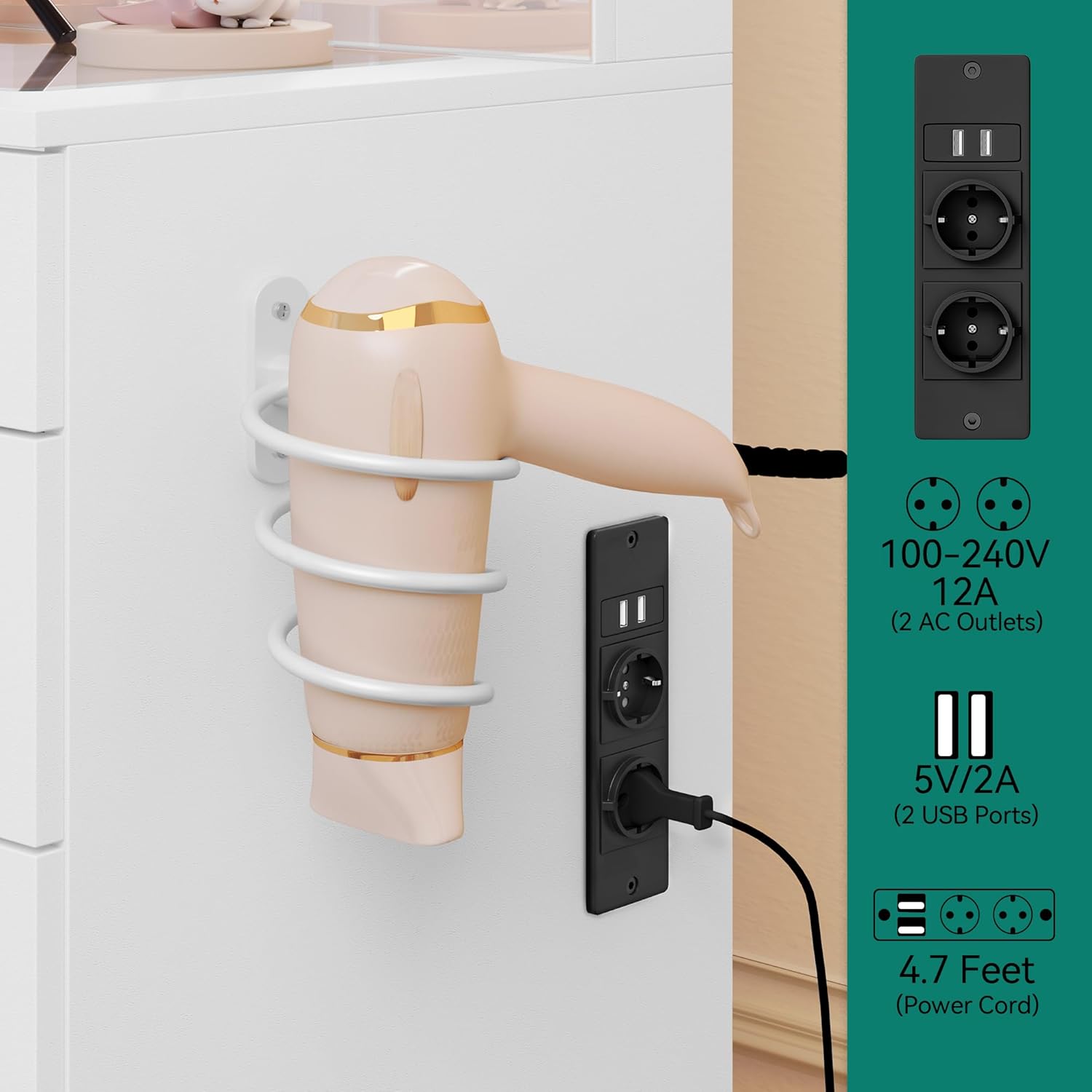 YITAHOME Grande Coiffeuse avec éclairage LED réglable et Prises électriques, Coiffeuse avec Miroir, Toit en Verre Transparent, 11 tiroirs et Tabouret, Blanc