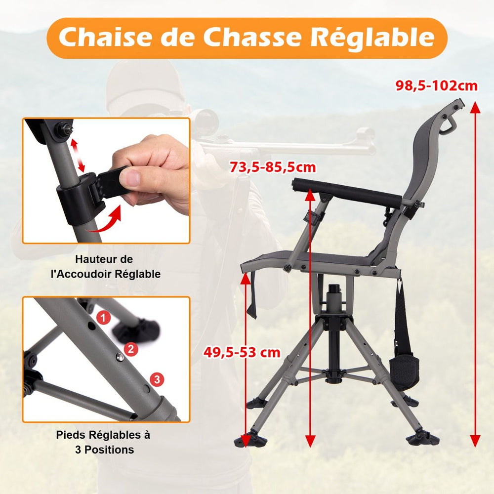 Chaise de Chasse Portable Chaise de Tir avec Sige de Pliable Rglables Rotation  360掳 Support de Fusil Rglable Charge 150 kg Noir -