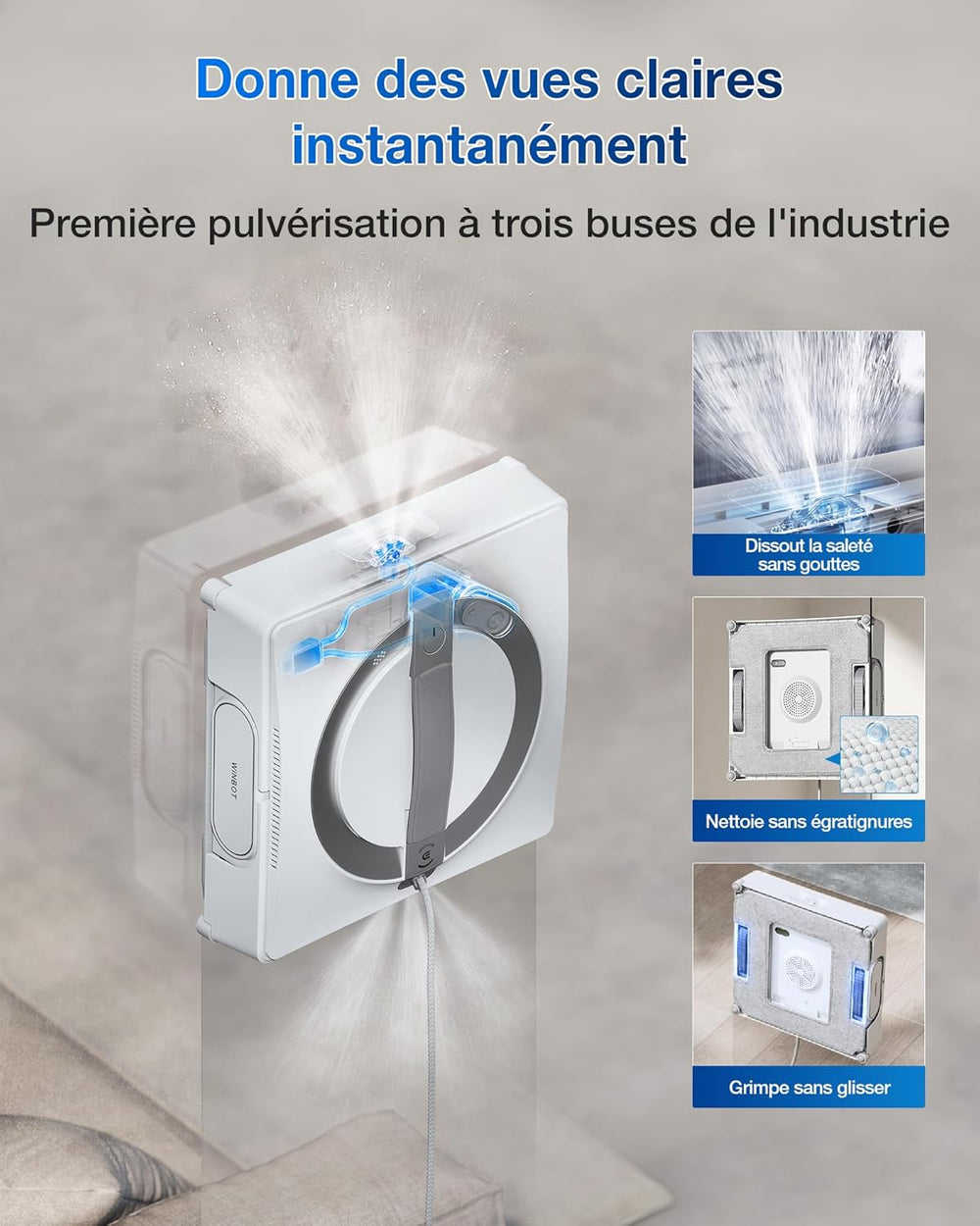 ECOVACS WINBOT W2 Pro Omni Robot Nettoyeur de vitres avec Station Multifonction, se Recharge Pendant Le Fonctionnement, buse à Triple Embout, système de Protection à 12 Niveaux