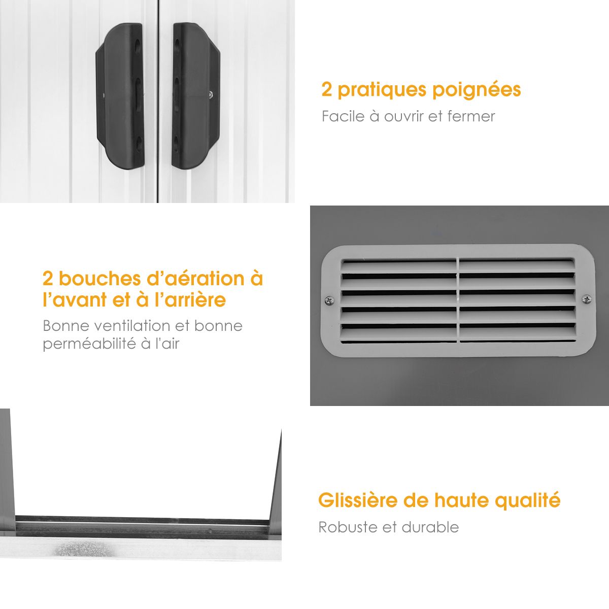 Abri de Jardin à l'Extérieur en Acier Galvanisé avec 2 Portes,4 Bouches d'Aération pour Stocker Outils 238 x 131 x 181CM Gris+Blanc -