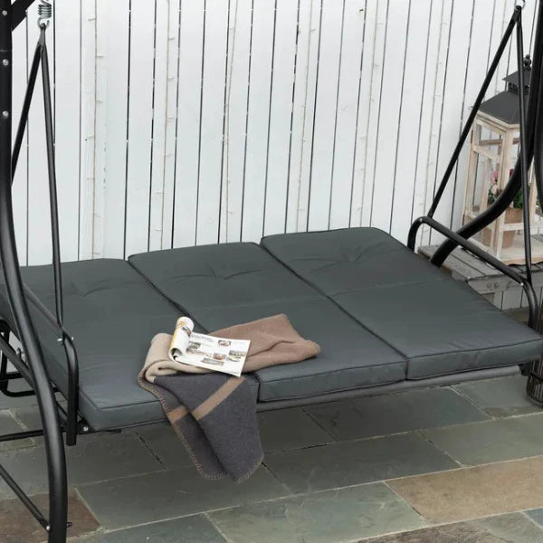 Balancelle de jardin 3 places convertible matelas fourni gris mtal noir -