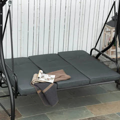 Balancelle de jardin 3 places convertible matelas fourni gris mtal noir -