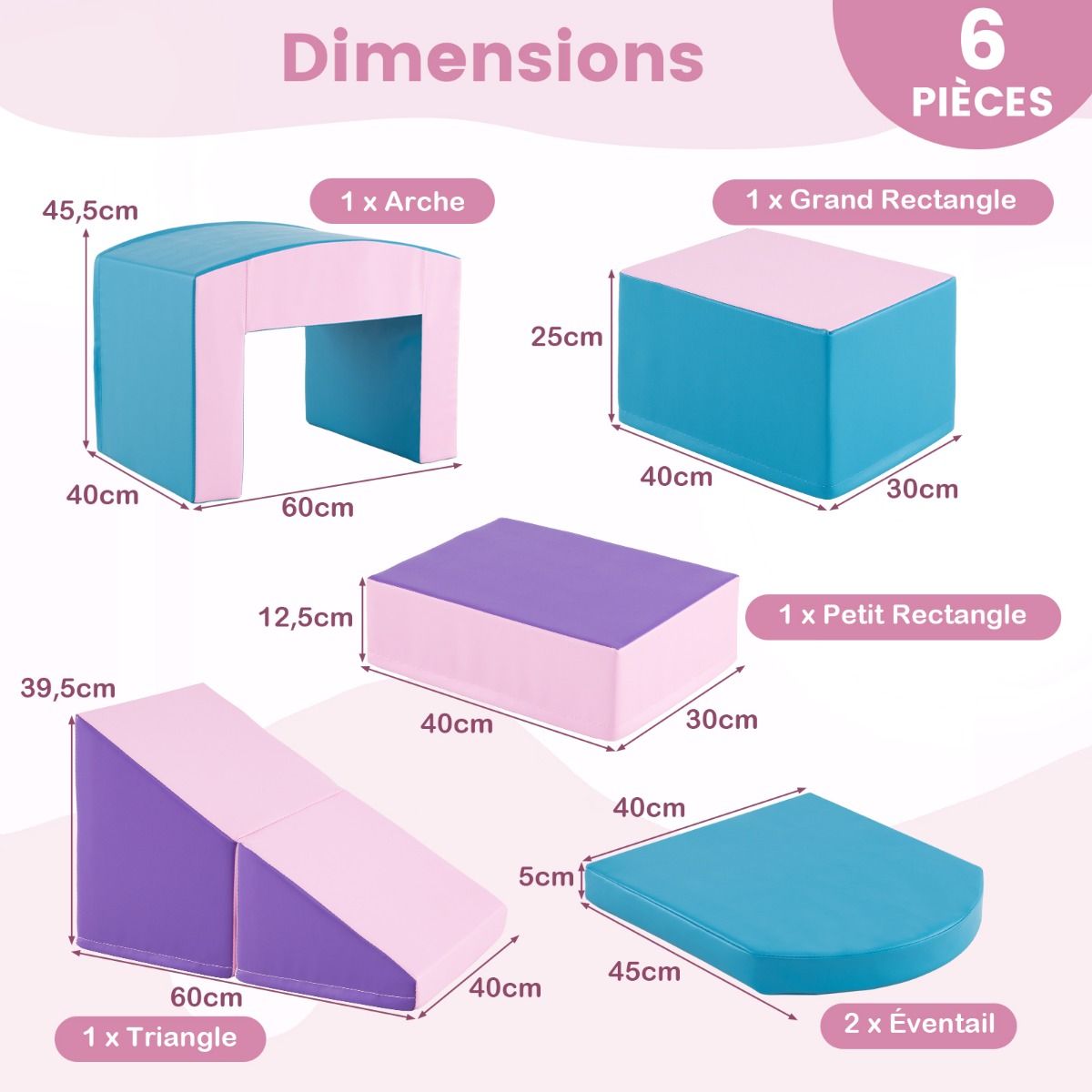 6 Blocs d’Escalade en Mousse Jeu d’Escalade pour Tout-Petits Jeu d’Activité d’Escalade Coloré Tunnel Escaliers et Rampe pour 12+ Mois Coloré/Bleu/Violet -