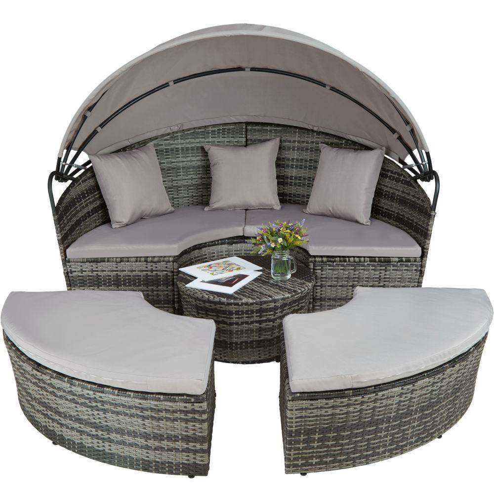 Bain de soleil transat meuble jardin rond modulable gris 2208062 -