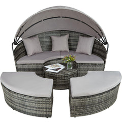 Bain de soleil transat meuble jardin rond modulable gris 2208062 -
