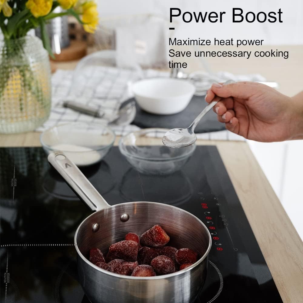 Covercook Plaque à Induction - Plaque de Cuisson à Induction Electrique -Encastrable 3 ou 4 foyers - Flexible Zone - 9 Niveaux de Puissance, Commande Tactile - Verrouillage d'enfant - 7000W, 220-240 V