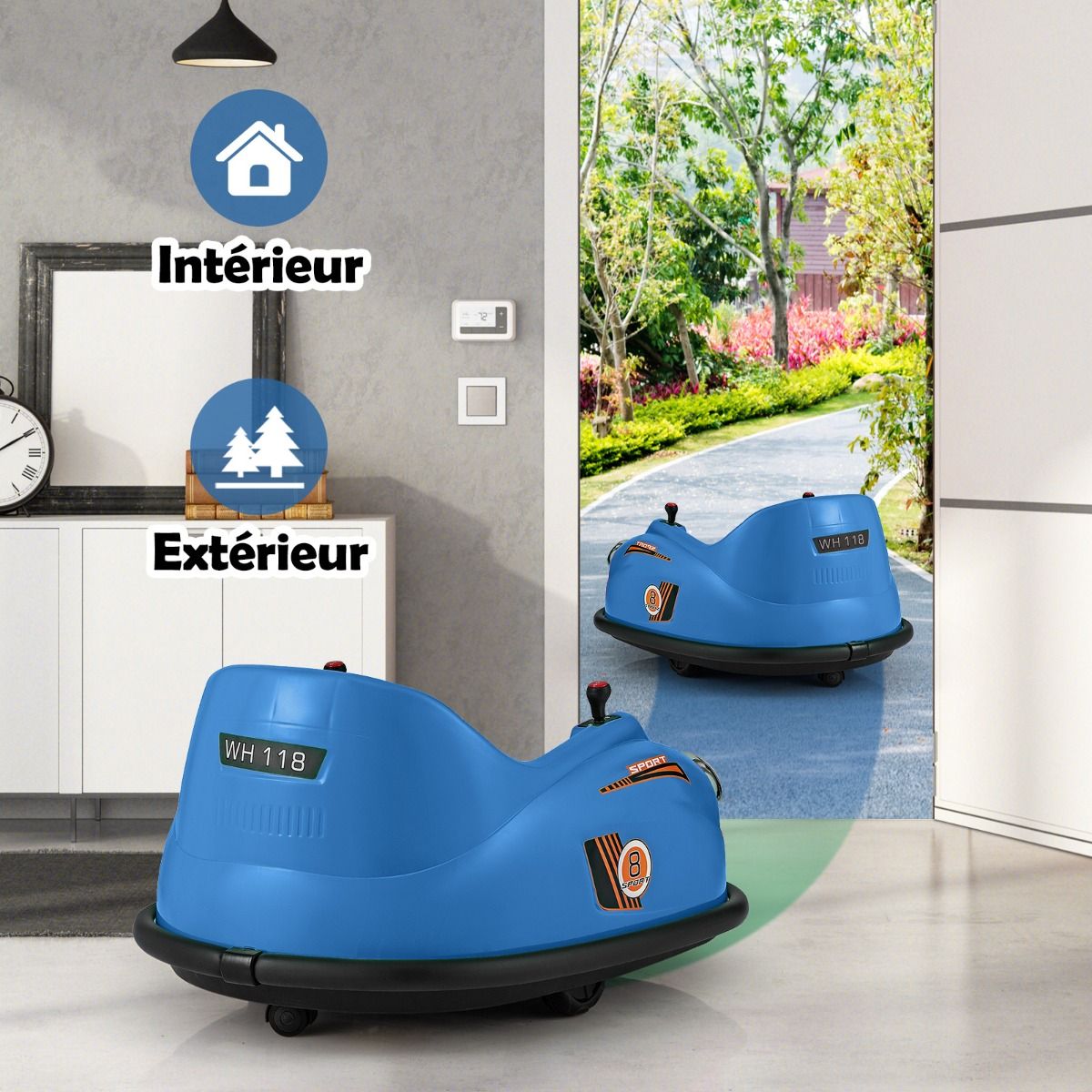 Auto-tamponneuse Electrique 12V pour Enfants Alimentée par Batterie Télécommande Lumières LED Musique pour les 2-5 Ans Rose/Rouge/Bleu -