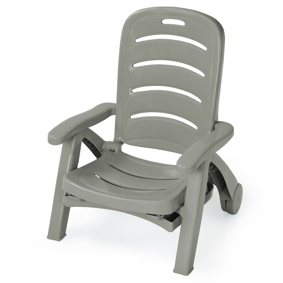 Chaise Longue Pliable Dossier Inclinable  5 Positions avec Roues Intgres pour Terrasse Jardin Piscine 150 kg Gris/Blanc/Bleu -