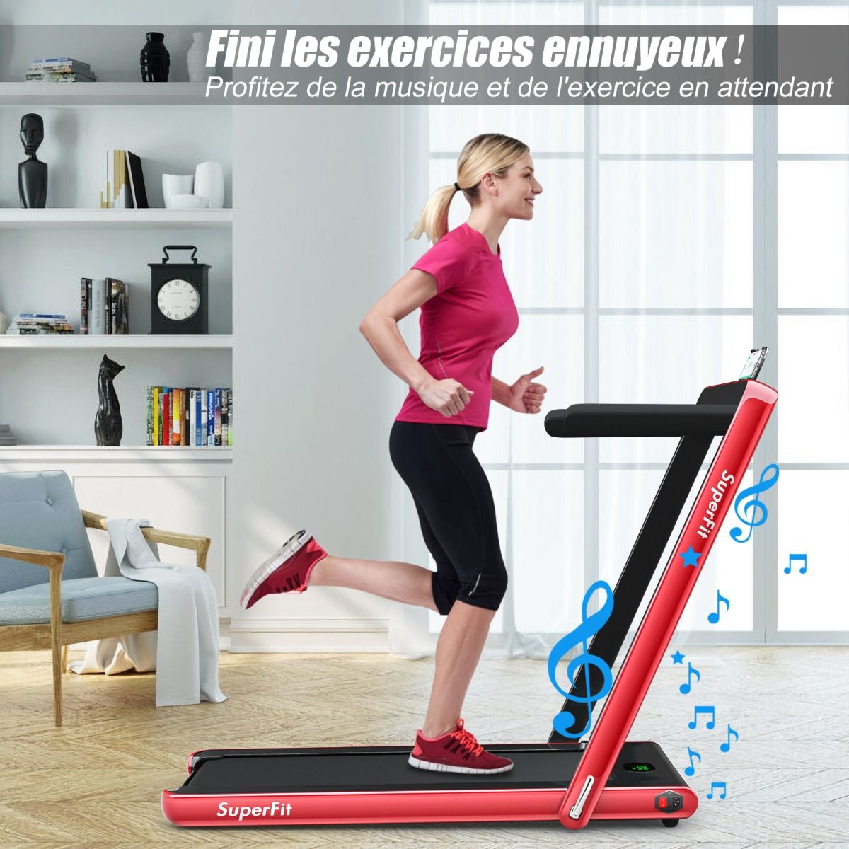 2 en 1 Tapis de Course Electrique Pliable 1  12 Km/H avec Haut-parleur Bluetooth Tlcommande Moteur 0,75HP Vert/Blanc/Noir/Rouge/Or/Noir et Argent/Bleu -