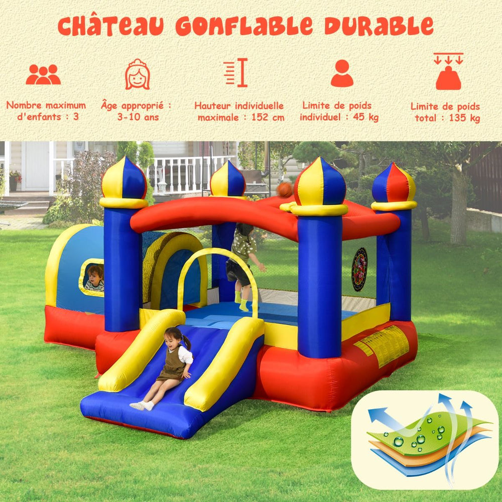 Château Gonflable pour Enfant avec Espace de Rebonds Petite Maison Toboggan Panier de Basket(sans Gonfleur) -