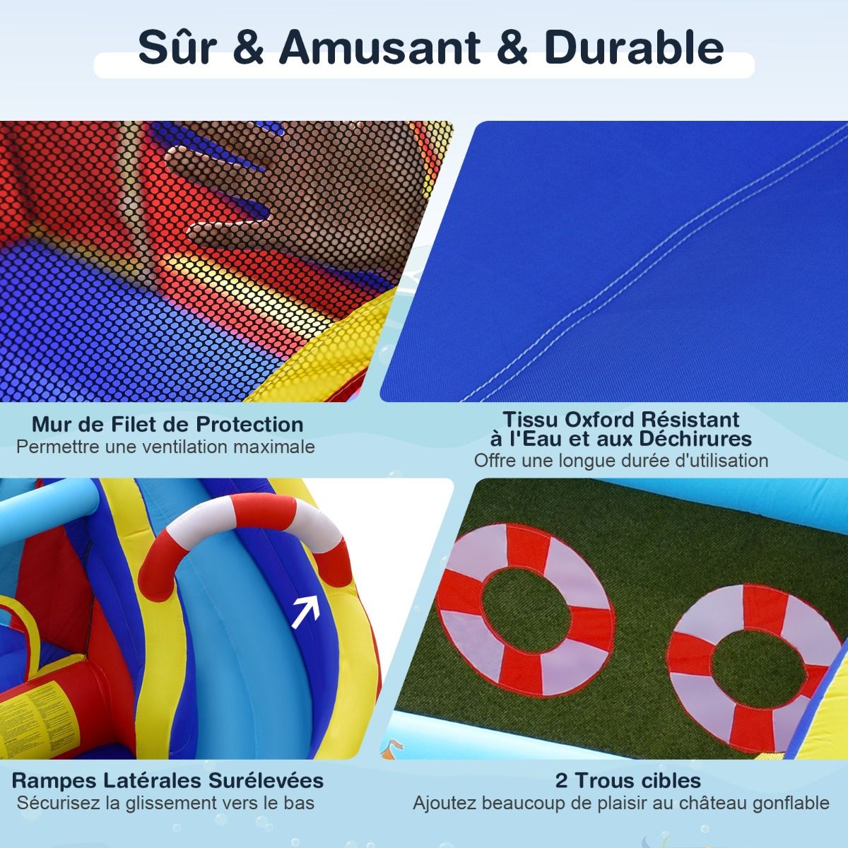 Château Gonflable Style Bateau avec Toboggan Incurvé Zone de Saut Mur d'Escalade Gonfleur non Inclus -