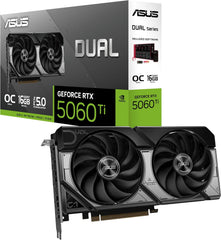 Asus Dual NVIDIA GeForce RTX 5060 Ti 16GB GDDR7 OC Edition – Carte Graphique (PCIe 5.0 DLSS 4 HDMI 2.1b DisplayPort 2.1b 2.5-Slot Ventilateurs axiaux Technologie 0dB Dual BIOS)