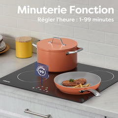 CIARRA Plaque à Induction 4 Feux 6000W - Commande Tactile - Plaque de Cuisson Encastrable - 9 Niveaux de Puissance- Minuteur - Verrouillage Enfant - CABBIH4-D