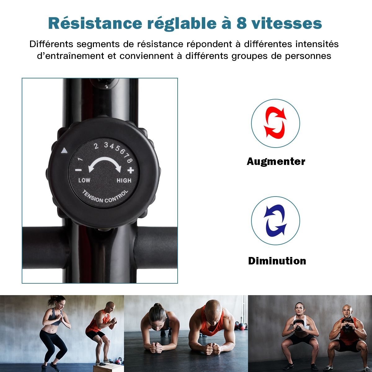 Vlo Elliptique avec 8 Niveaux de Rsistance-Masse d'Inertie 2 kg Pouls  la Main Affichage LCD -