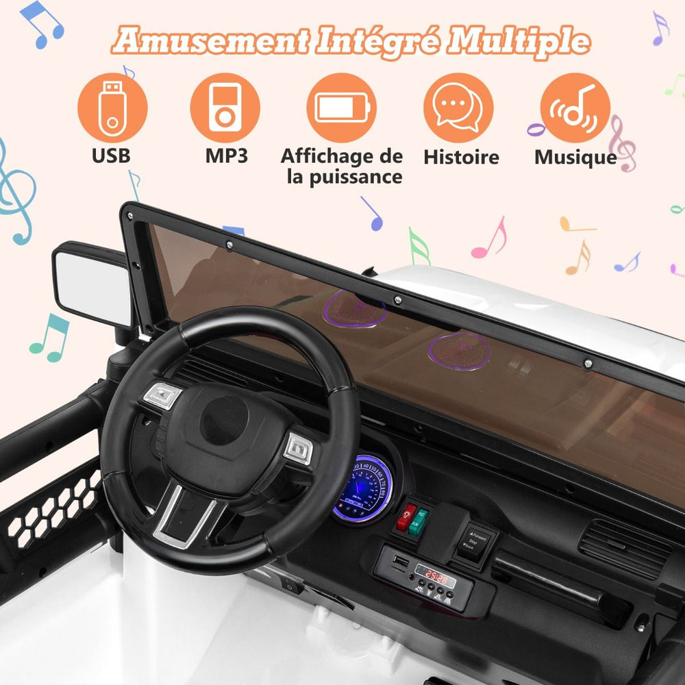 Voiture lectrique 24v pour Enfants 2 Places Tlcommande Musique Histoire Klaxon Usb Fonction de Dmarrage Lent Suspensions  Ressort Blanc/Noir/Rose/Violet -